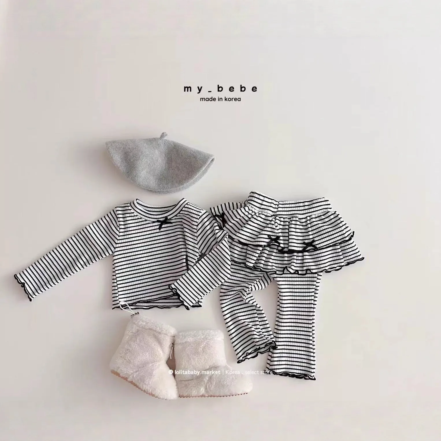 2026 ربيع جديد طفلة مخطط الملابس ملابس الاطفال الفتيات طويلة الأكمام القوس القمم + السراويل 2 قطعة دعوى طفل فتاة ملابس قطنية #3