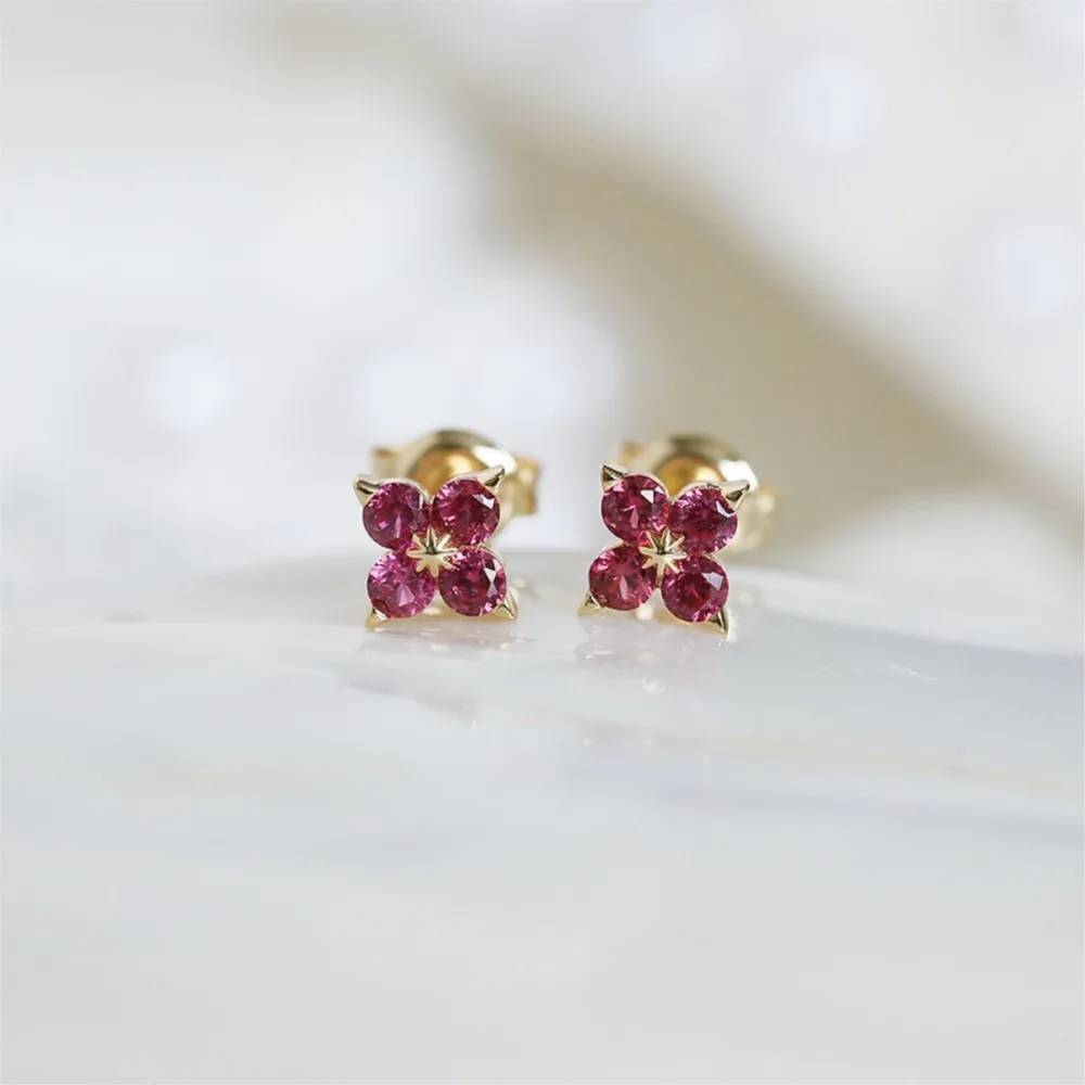 لامون لاكي الاصطناعية روبي أربع أوراق القرط للنساء بسيطة رائعة 925 فضة الذهب فيرميل غرامة مجوهرات هدية #5