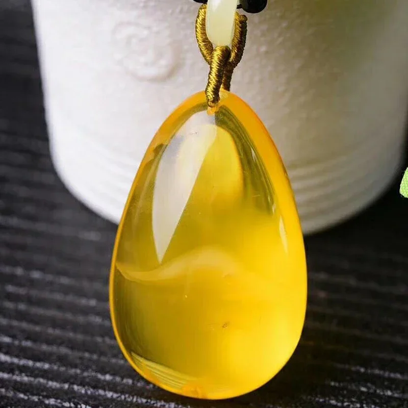 Wholesale fine yellow natural stone pendants water drop pendants sweater chain necklace lucky for women men jewelry joursswige