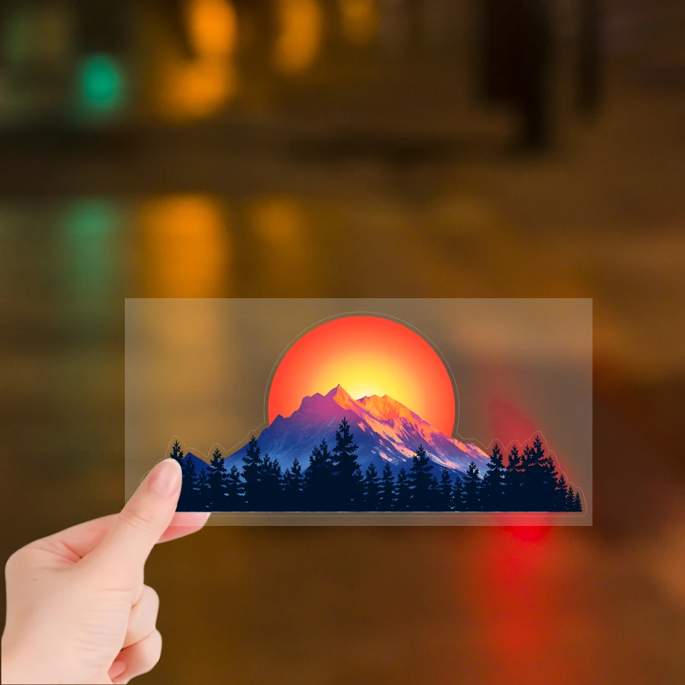 

Car stickers snow-capped mountains sunset patterns rear window glass stickers, waterproof and sunscreen c