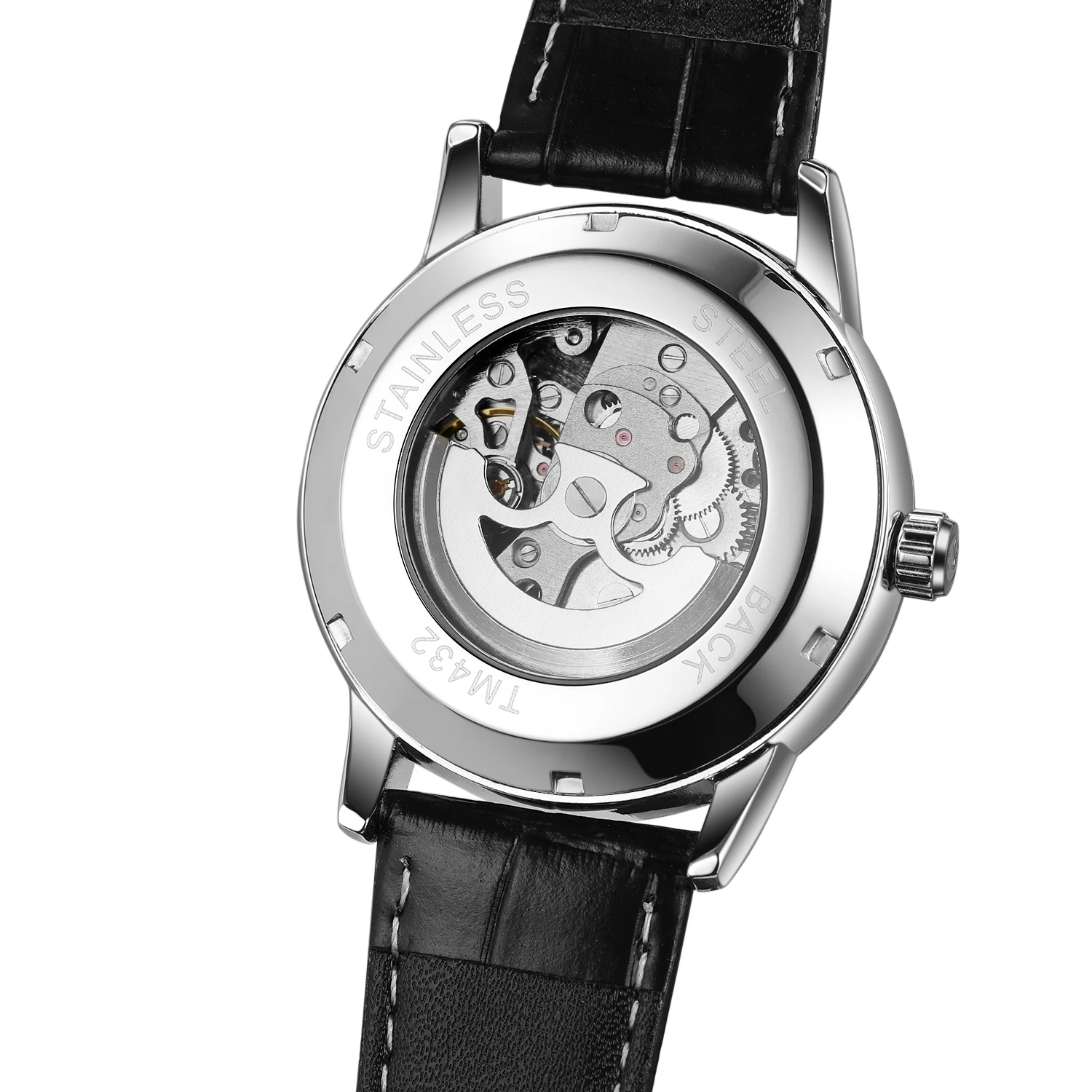 ساعة ميكانيكية أوتوماتيكية فاخرة للرجال من FORSINING، حزام جلدي بمينا Earth Star Moon Starry Milky Way وحجر الراين