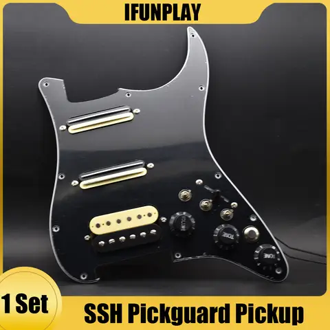 ST Electric Guitar Double Coil Pickup with Singlecut Wiring Loaded Prewired SSH Guitar Pickguard Scratchplate Assembly Black