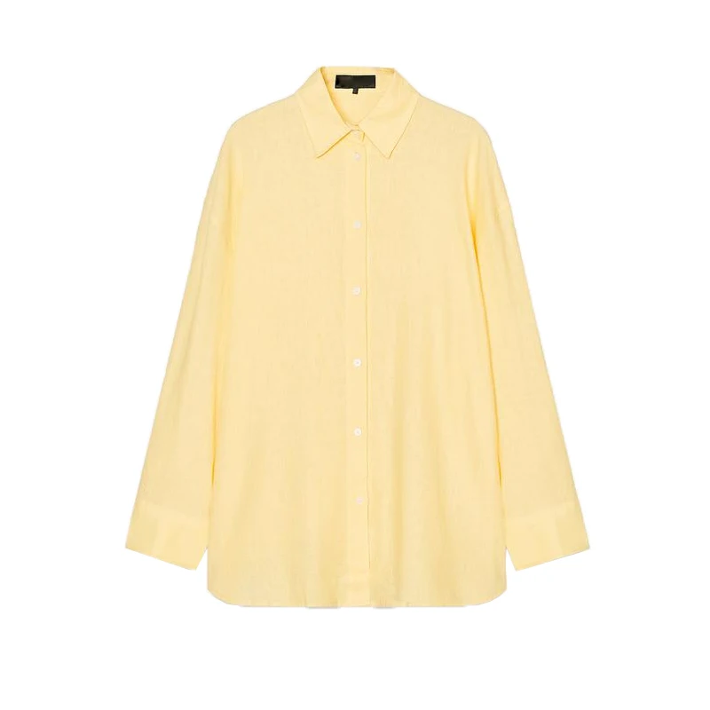 Lente nieuwe collectie losse linnenmix irt voor dames woon-werkverkeer Sle lange Sve-kraag normale lengte pure kleur polyester...