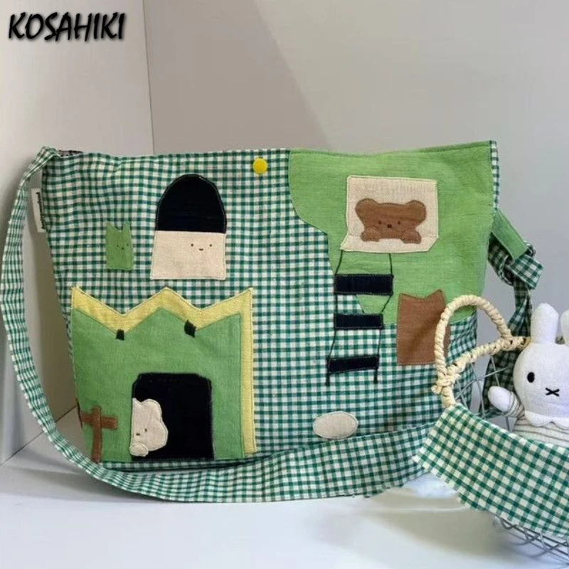 

Patchwork Contrast Color Vintage Plaid Handbags Harajuku Y2k Women Kawaii Shoulder Bag All Match Ins Streetwear Crossbody Bags