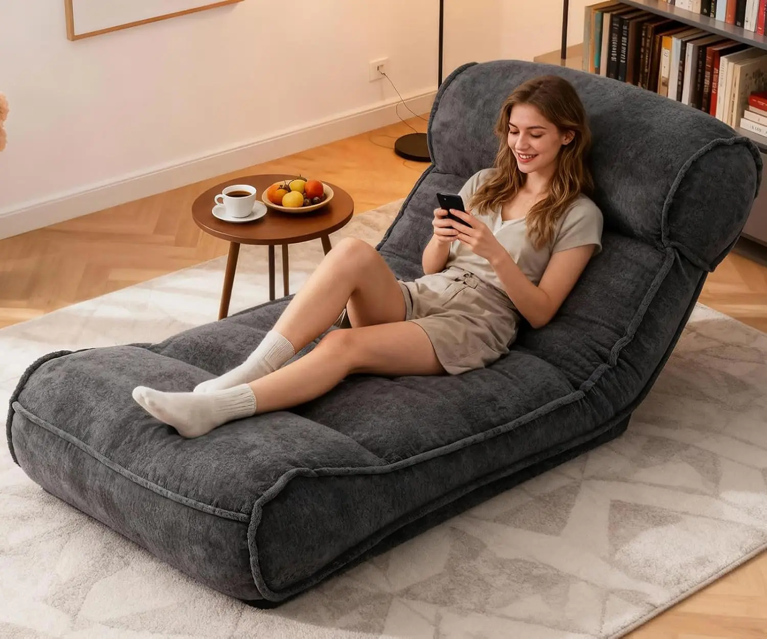 Adjustable Plush Floor Sleeper Chaise Lounge Chair Bed for Yoga Gaming Meditation Reading 83