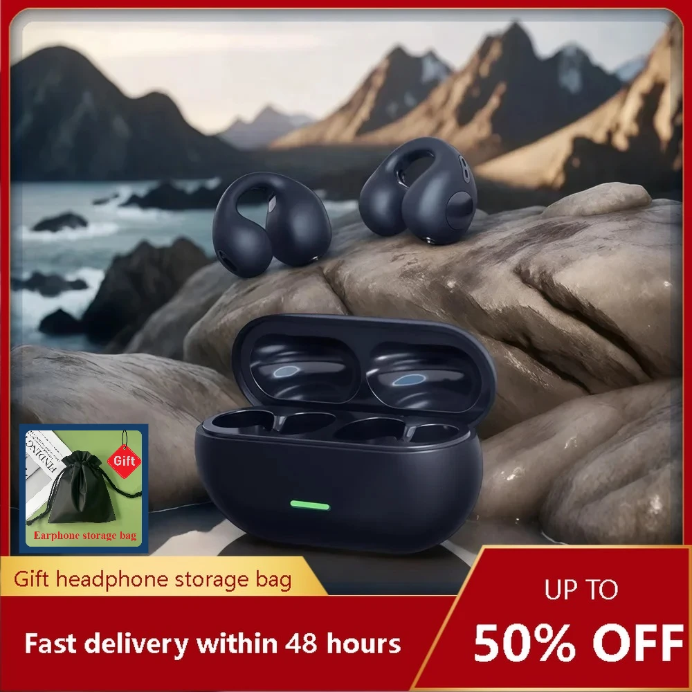 

Bluetooth Headset 5.3 T75: Wireless Bone Conduction Clip Ear Earphone for Sports, Gaming, Music with Noise Canceling & HD Call