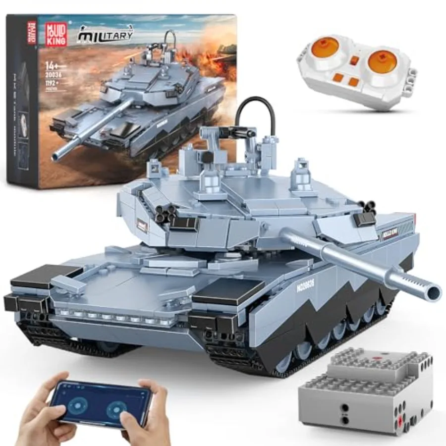 

Military vehicle building set for teens 14+ ABS plastic olive green remote-controlled and app-enabled WW2 Abrams-X tank model w