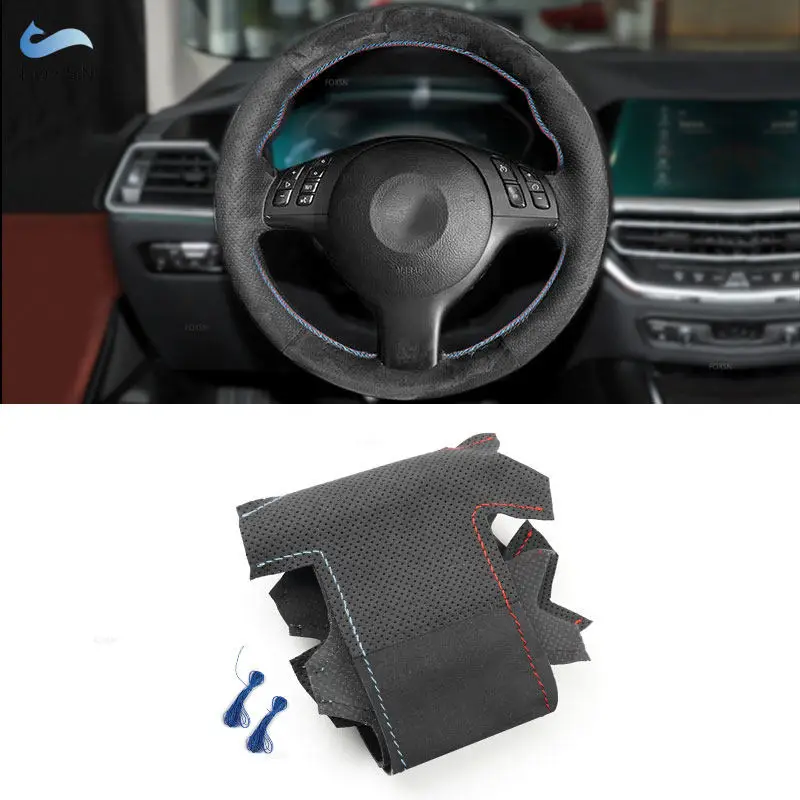 

Для BMW M Sport M3 E46 Coupe 2000-2006 M5 E39 2000-2003 1,2 мм Замшевый кожаный салон автомобиля, накладка на руль, красная, синяя линия