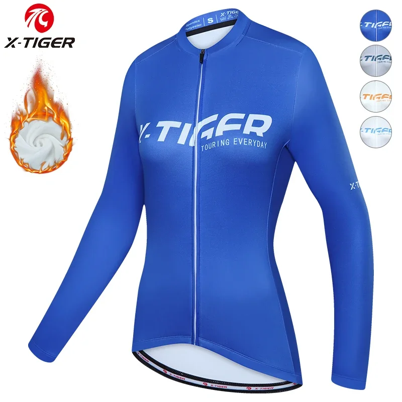 

X-TIGER Winter Women Cycling Long Sleeve Jerseys Keep Warm Thermal Bicycle Jersey Road Racing Bike Clothing MTB Cycling Clothes