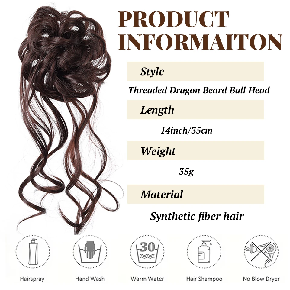 Threaded Dragon Beard Maruko Head Wig Fluffy Hairband Style Flower Bud Head Suitable for Women's Daily Party Use - view 3