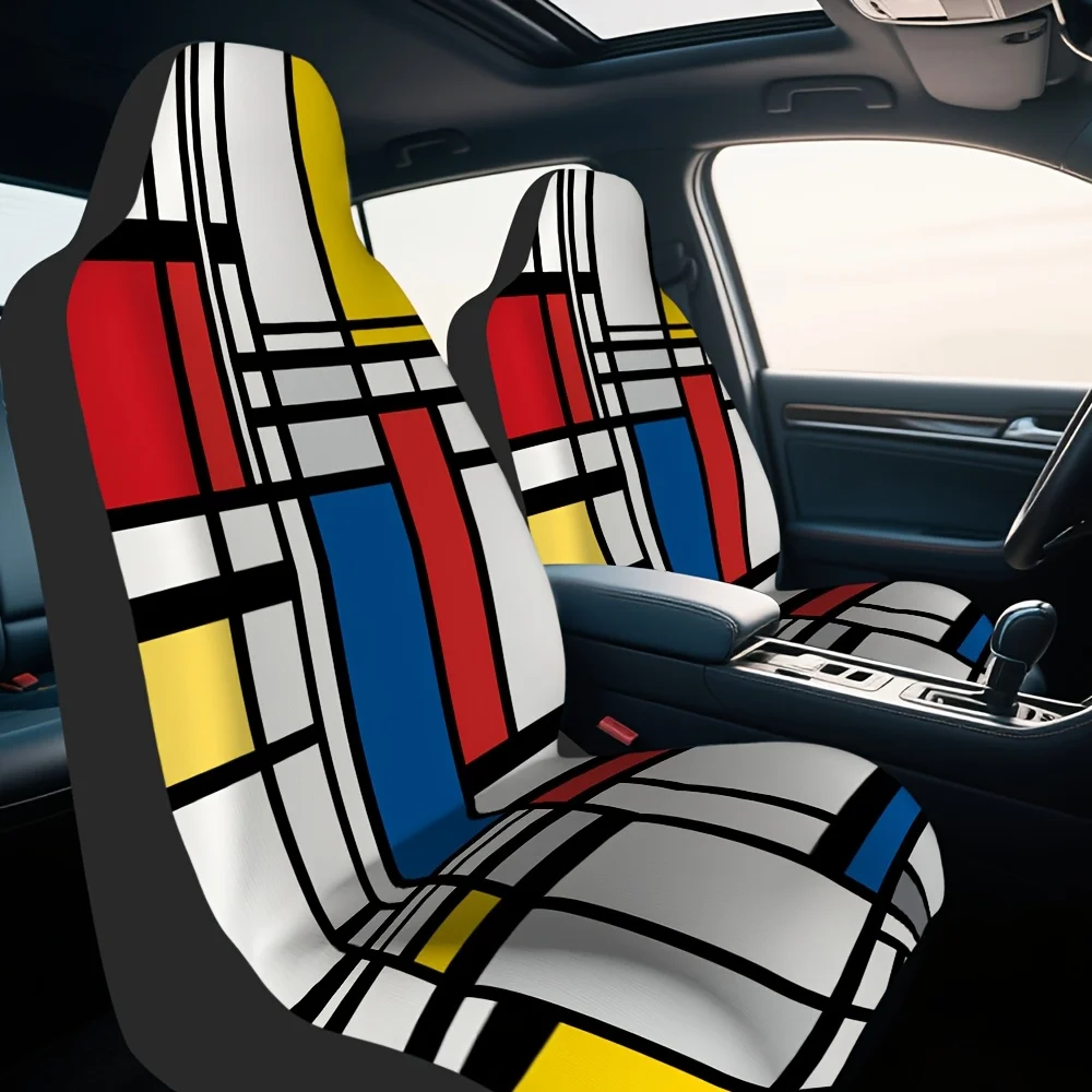 2pcs Fit Car Seat Covers Compatible For All Vehicles - Modern Abstract Geometric Front Seat Protectors With Soft Cushioning, Mac