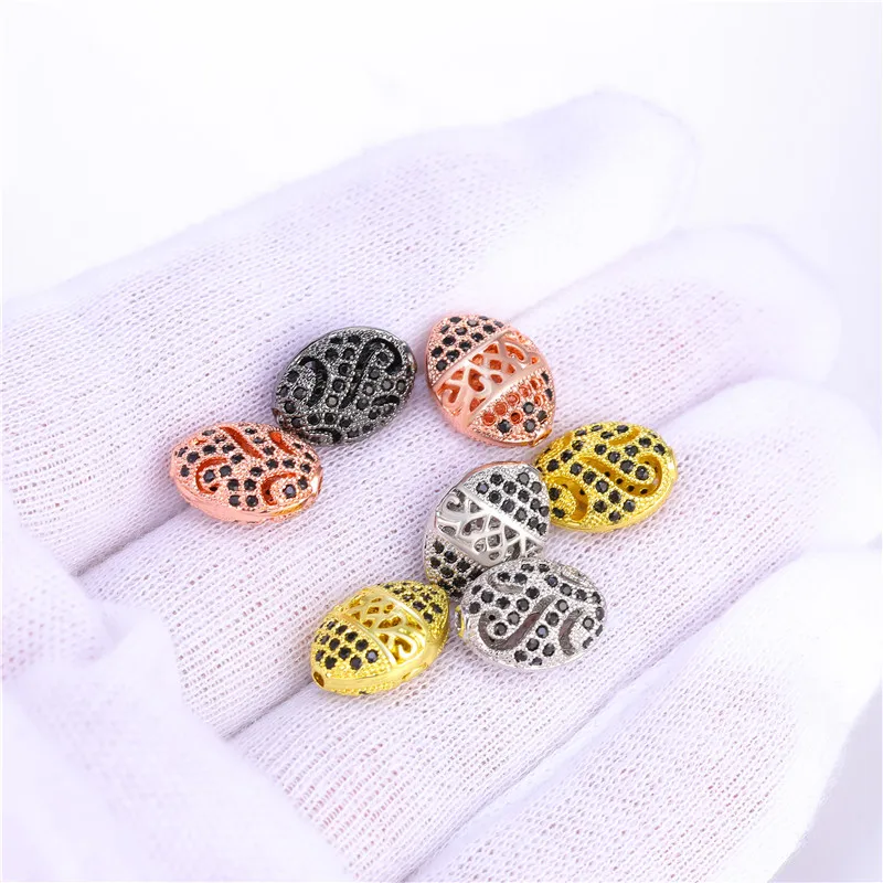 Juya 4Pcs/Lot Hollow Oval Shape Copper Beads Handmade Floating Flower Charm Beads Supplies For DIY Beading Jewelry Making