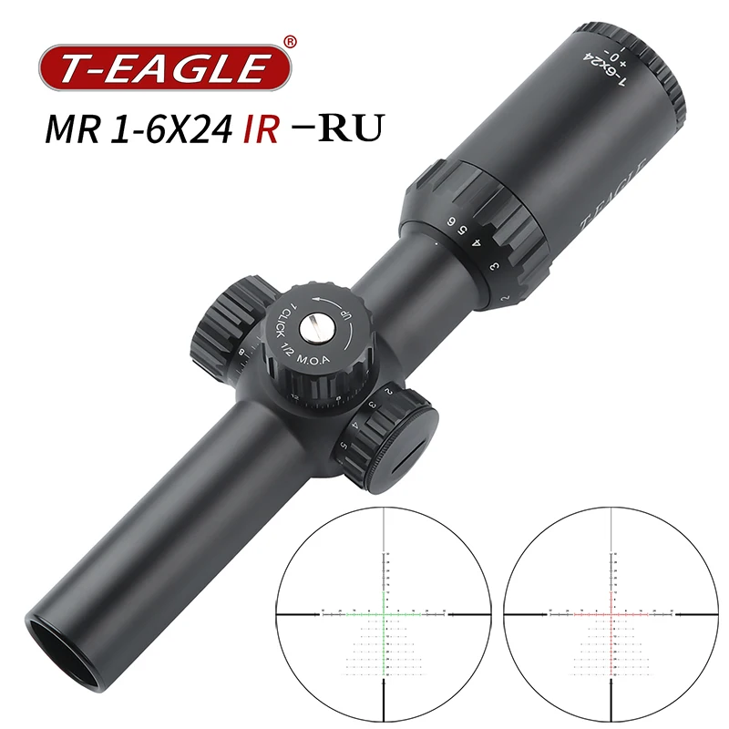 T-Eagle MR 1-6X24 IR-RU Optics ปืนไรเฟิลขอบเขตการล่าสัตว์ Riflescope Optical Aim Collimator ยุทธวิธีปืนสายตาสีเขียวความสว่าง