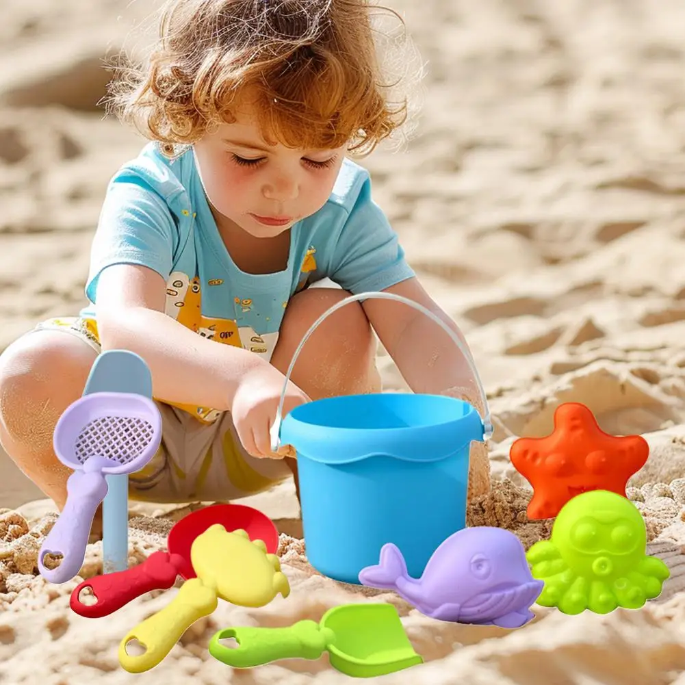 เด็กของเล่นชายหาดชุดพลั่วถังคราดกลางแจ้ง Sandcastle อาคารฤดูร้อนชายหาดเล่นเครื่องมือขุดทราย