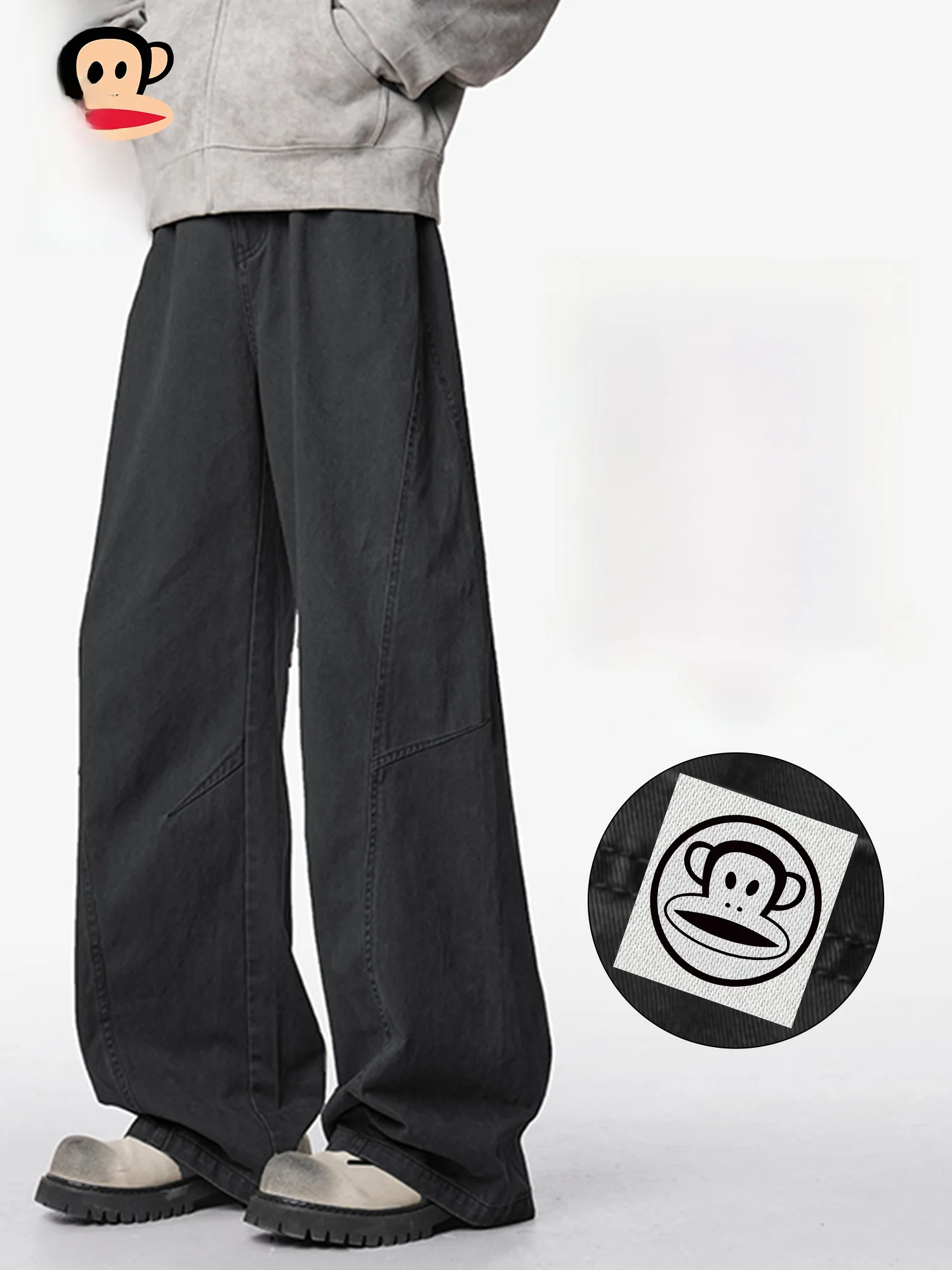 

PaulFrank Men's Casual Loose Wide Leg Cotton Pants Bla Spring Straight Tube Workwear Trousers Comfortable Breathable