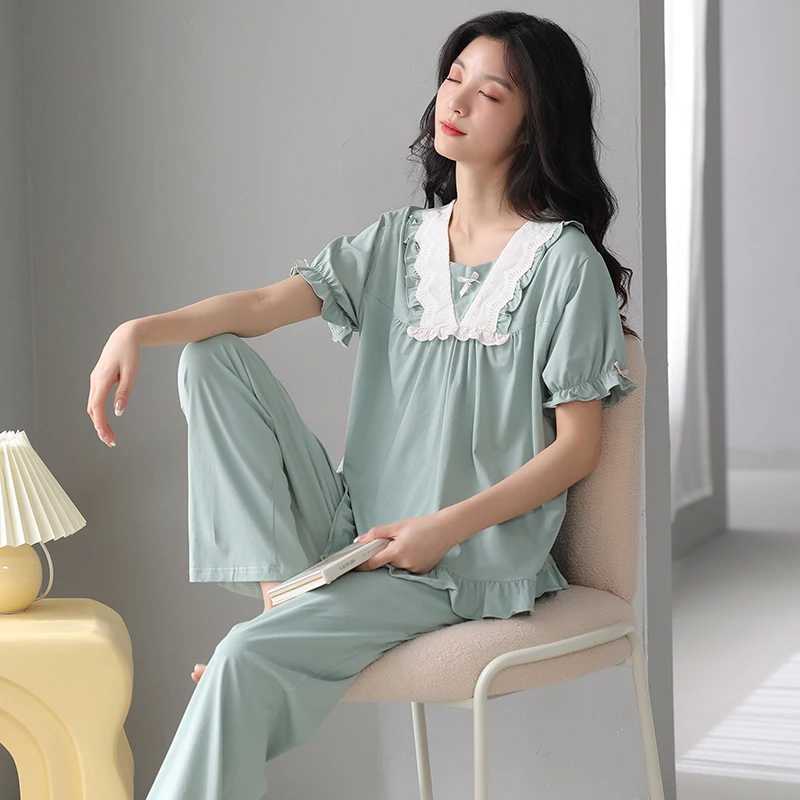 

High Quality Summer Women Sleepwear Modal Pijama Short Tops+Long Pants Two Pieces Set Womens Pyjamas Female Nightwear