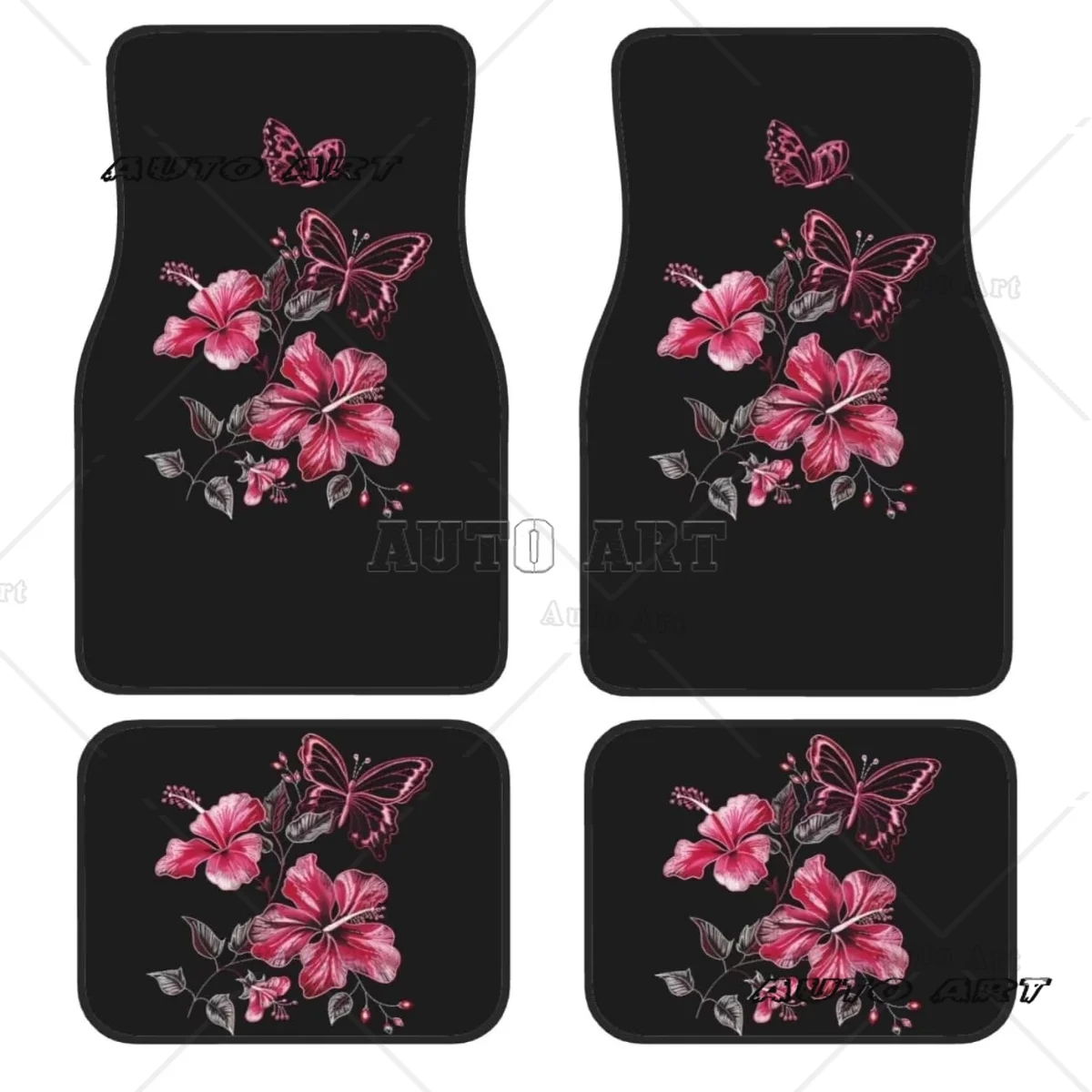 

Hibiscus Butterfly Car Floor Mats Full Set of 4,Black Vehicle Carpets Mat Car Floor Carpets Rugs ,Car Accessories