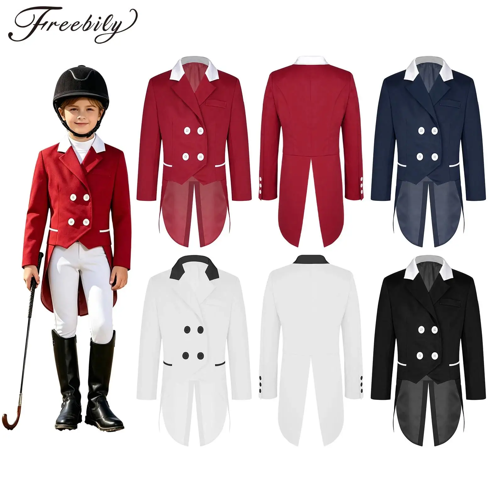 

Kids Girls Equestrian Tailcoat Long Sleeve Horse Riding Jacket Lapel Collar Button Irregular Hem Blazer Outerwear Coat