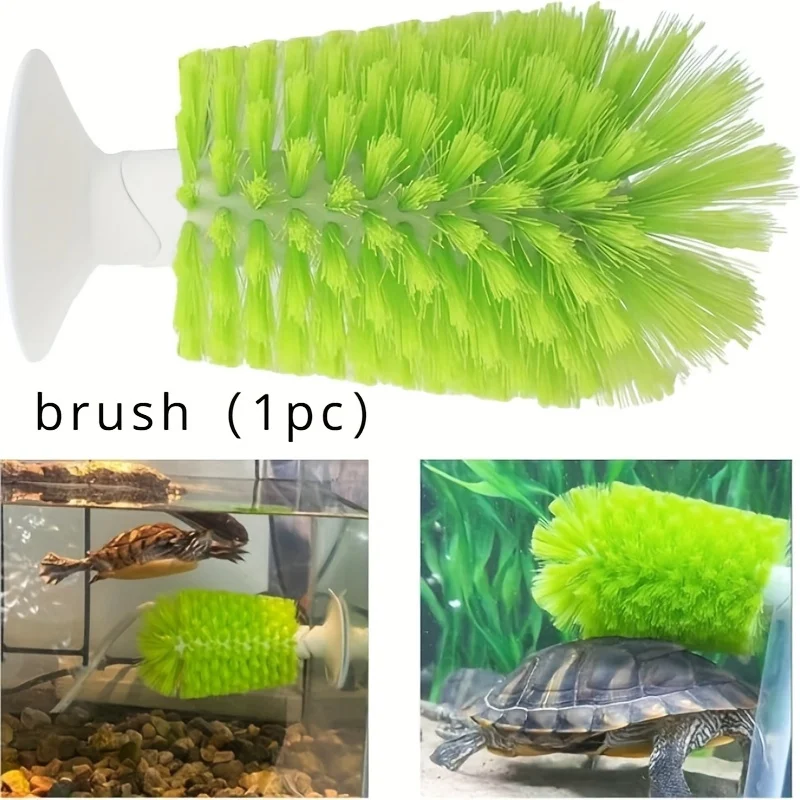 Turtle Cleaning 2-Piece Set: Strong Suction Cup Turtle Exfoliating Brush + Manual Grooming Brush; Green PVC Scratch
