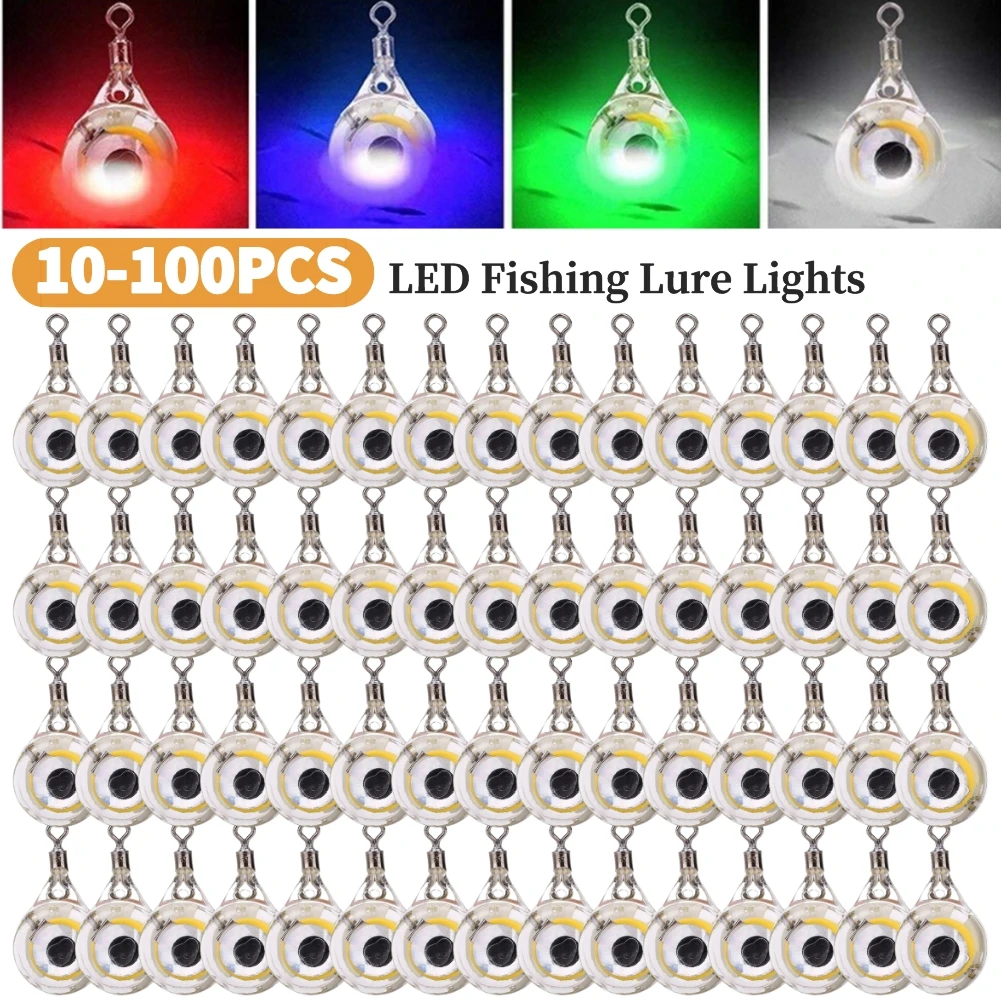 10-100PCS Mini Fishing Lure Light Eye Shape Fishing Lure Light LED Deep Drop Underwater Fishing Squid Fishing Bait Luminous Lure