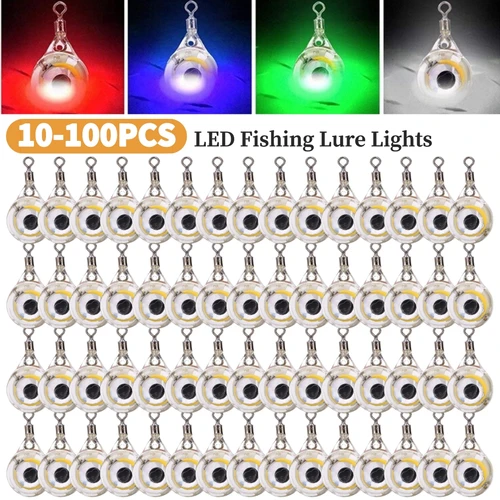 Imagen 1 del producto Mini señuelo de pesca con forma de ojo, luz LED de 10-100 piezas, para pesca subacuática, señuelo luminoso de calamar