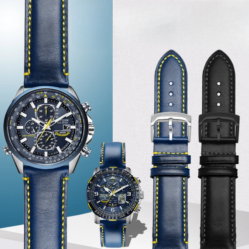 

Ремешок из воловьей кожи для наручных часов Citizen Blue Angel At8020 Air Eagle 1 2 поколения Jy8078, синяя пряжка с иглой, водонепроницаемый кожаный ремешок 22 23 мм