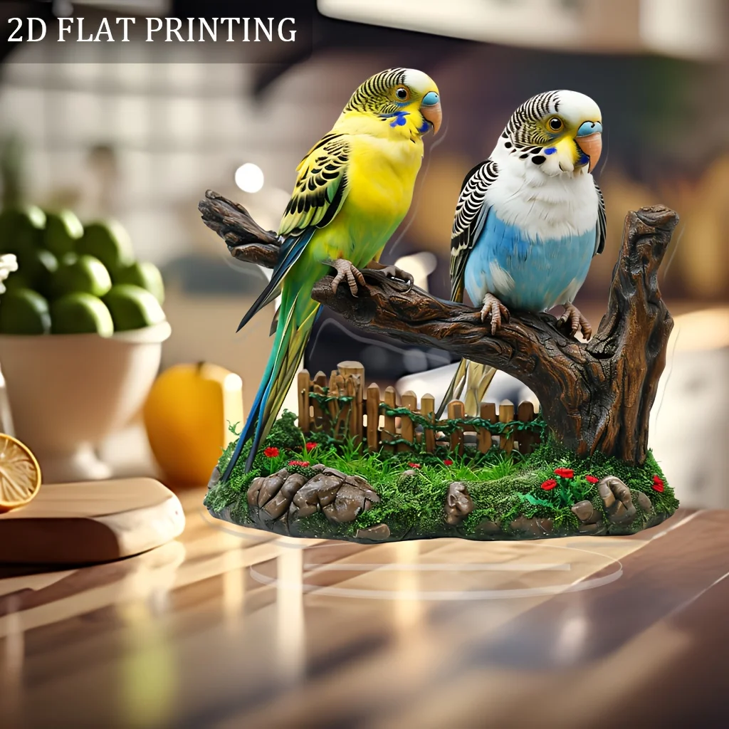 2D Charming Acrylic Desktop Decor Parakeet Sign Tabletop Art Versatile Home Decor Living Room Desk Ideal Gift Friends English
