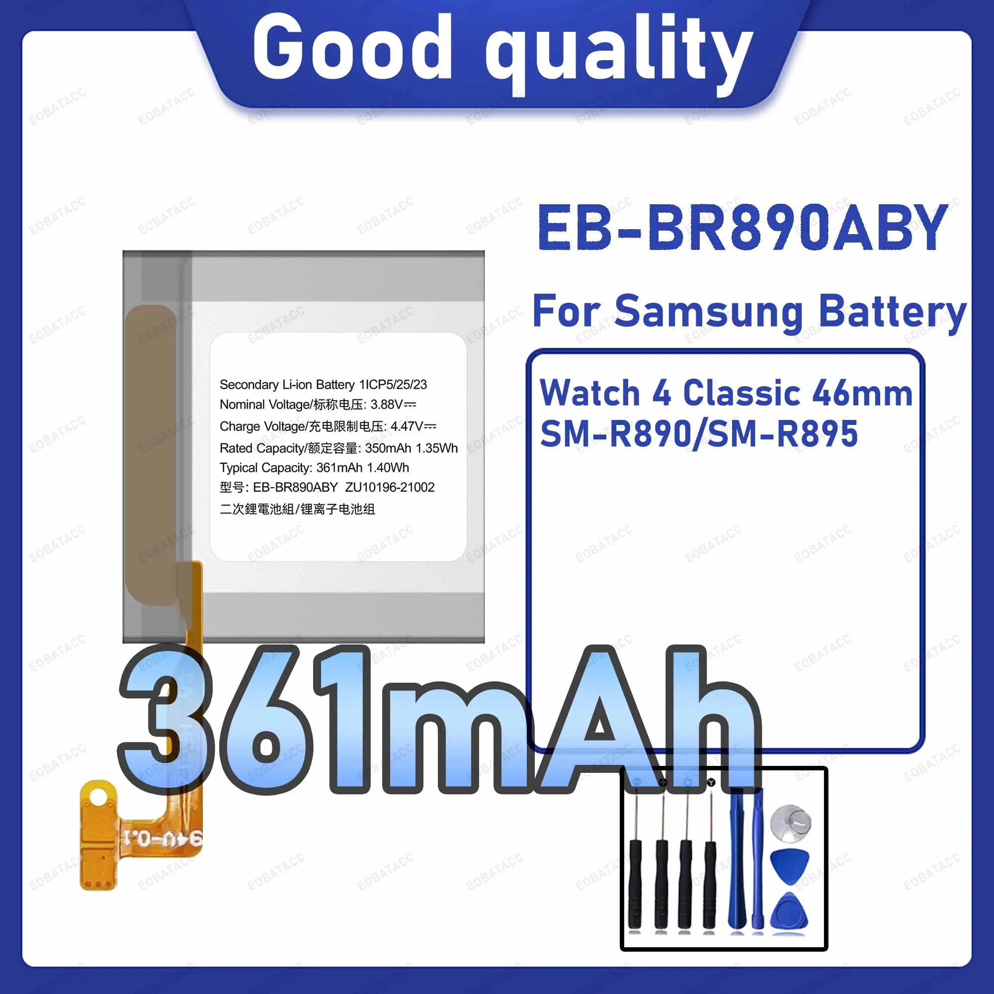 361mAh EB-BR890ABY Replacement Battery for Samsung Watch 4 Classic 46mm/SM-R890 with Repair Tools Kit