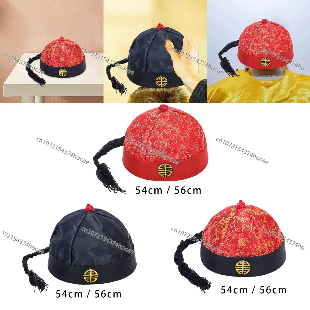 Traditional Chinese Hat with Elegant Ponytail for Costume Parties