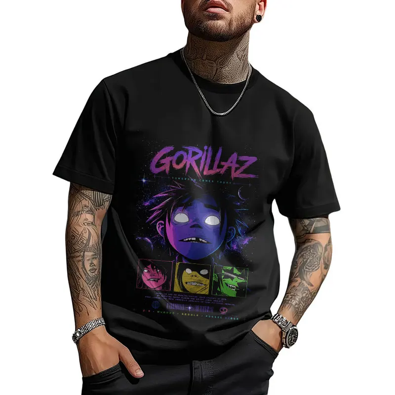 Gorillaz Virtual Rock Band Graphic T‑shirt Unisex Vintage Y2K Tee Hip Hop Streetwear 0824 Casual Cotton Tops S-6XL Fan Gift