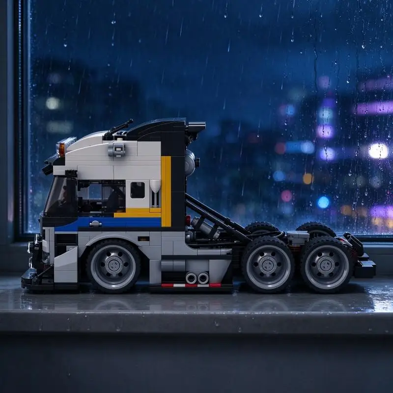 Long Haul Semi Truck MOC Building Blocks Chrome Grille Realistic Livery Model DIY Brick Kit Desktop Collectible Display