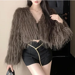 Autumn Winter Fur Coats Women Crop Top Fashion Faux Fur Coat Elegant Sexy Thick Warm Faux Fur Jackets