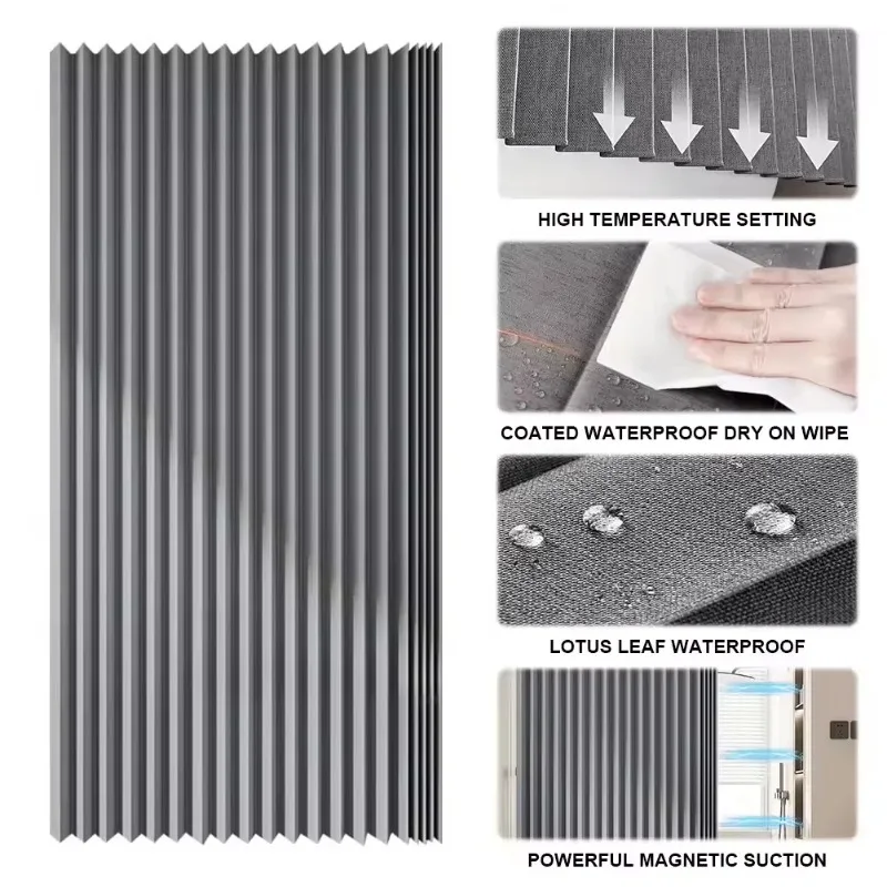 【Fashionable】Foldable Magnetic Shower Curtain Waterproof Bathroom Curtain With 14 Hooks Modern Style Bath Curtain For Home Decor view 5