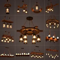 Creative Retro Wood E27 LED Ceiling Antique Industrial Chandelier Lighting LOFT Bar luminaire Vintage Pendant Lights lustre