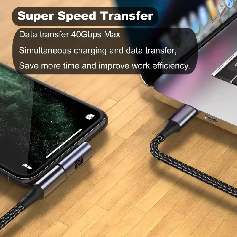 NNBILI USB4.0 40Gbps OTG Type C 90 Degree 100W 5A USB C to Type C Fast Charging Converter USB C Data Adapter For Macbook 8K60HZ