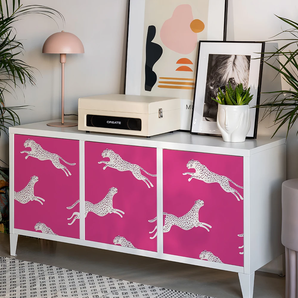 Pink Leopard Peel And Stick Vinyl Wallpaper Morden Self Adhesive Waterproof Living Room Wall Decor Chic Animal Cabinet Stickers