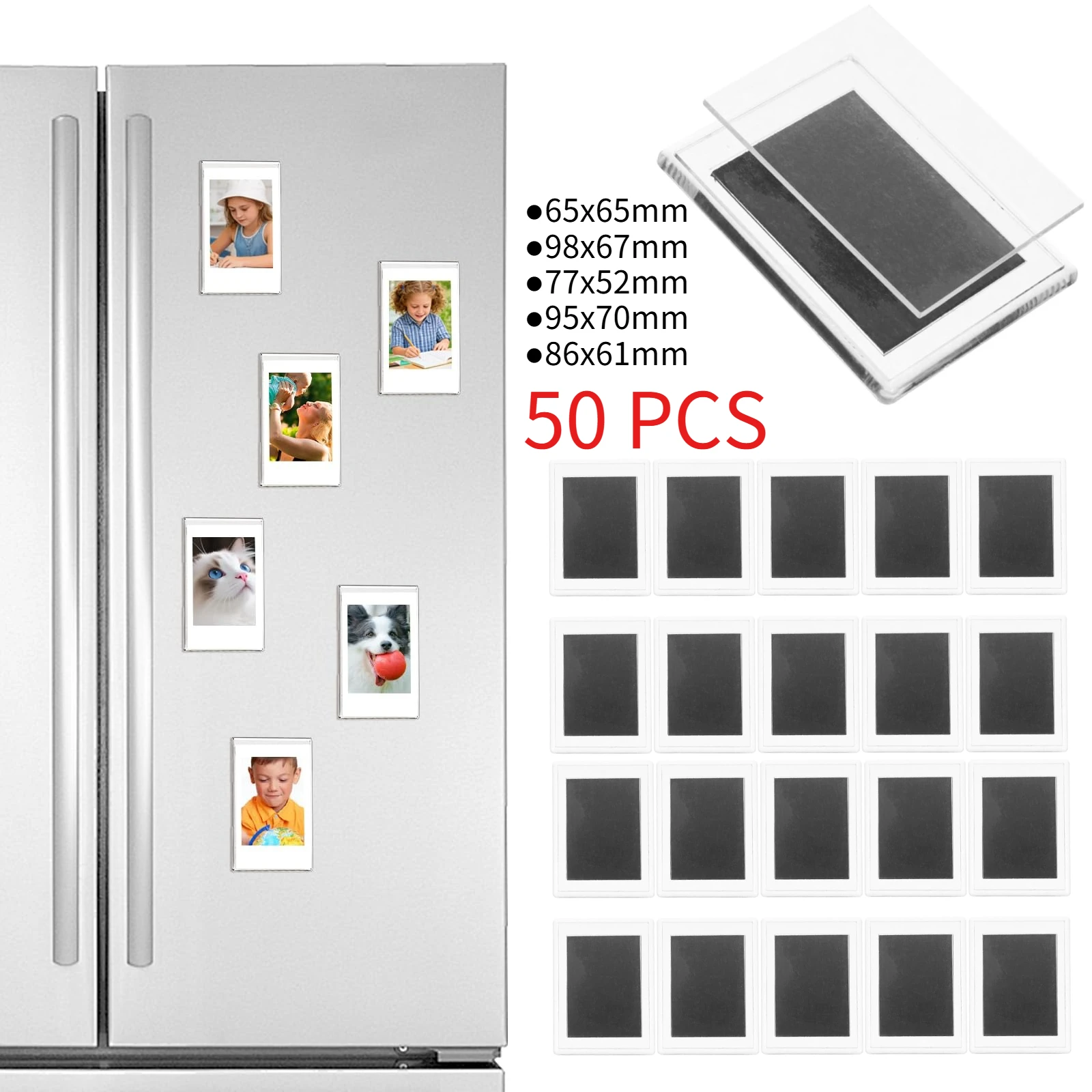 50pcs Magnetic Picture Frames Refrigerator Acrylic Photo Holders DIY Fridge Magnets Locker Cubicle Double-Sided Display Decor