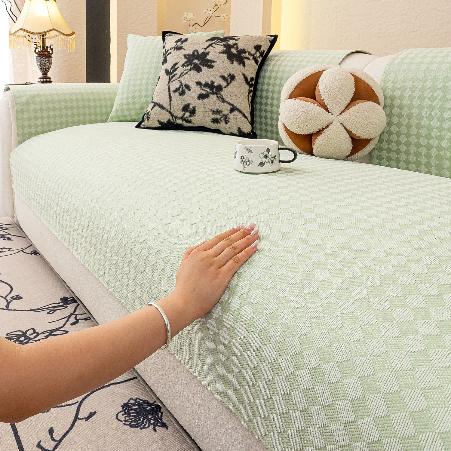 Cool Ice Silk Sofa Cushion Anti-Scratching Sofa Cover Slipcover Summer Imperial Concubine Full Cover Sofa Cover