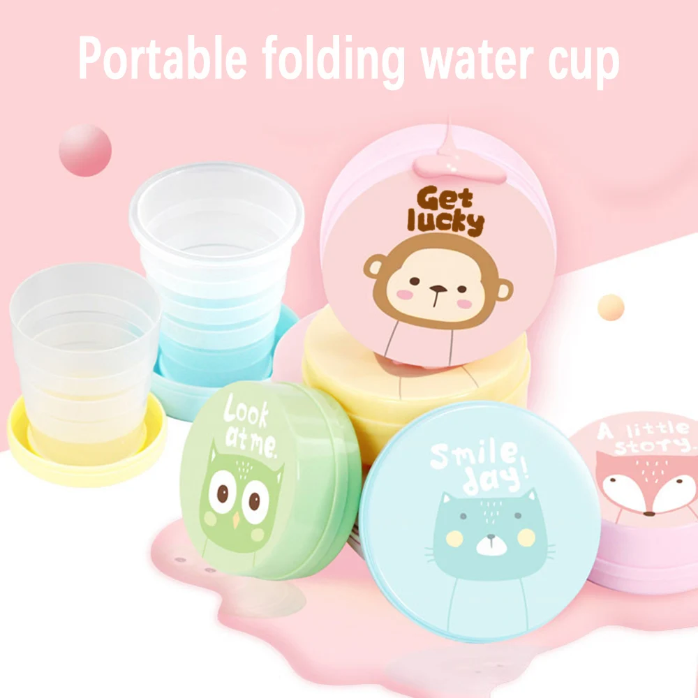 Cartoon telescopic cup, travel cup compression cup, creative home cute folding cup