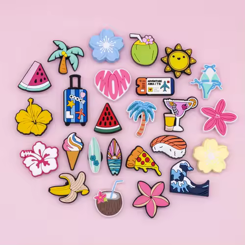 1/25pcs Pink Flower Heart Watermelon Shoe Charms Airplane Ticket Luggage Shoe Decoration Pins  for Women Pizza Banana Clog Jeans - Image 2