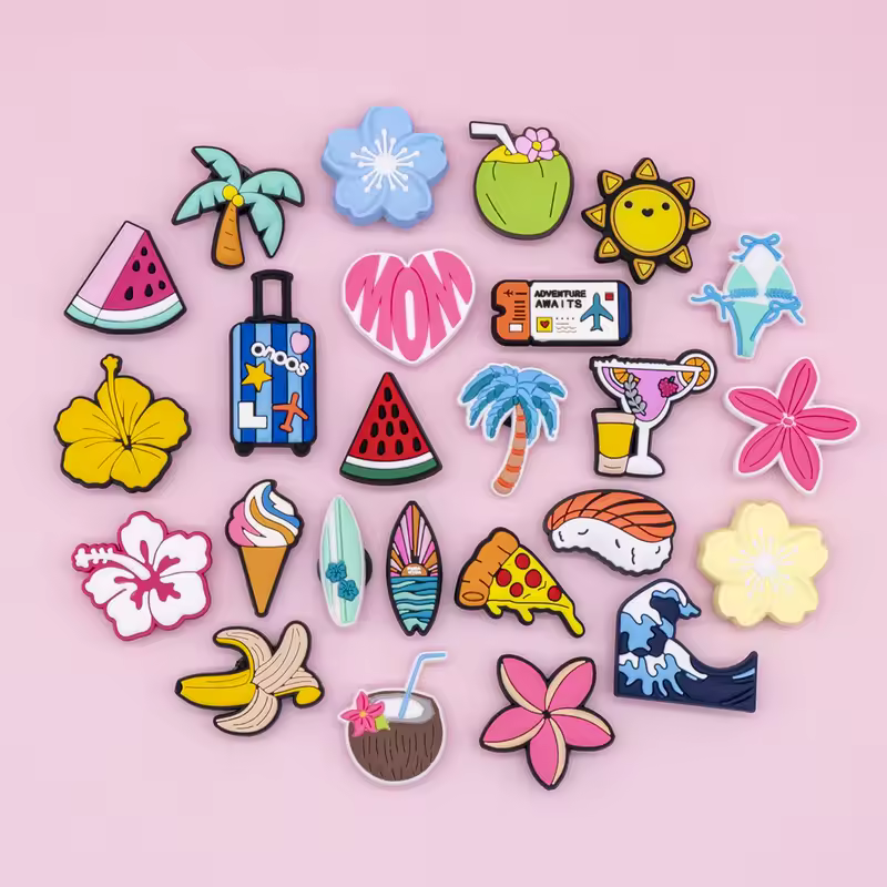 1/25pcs Pink Flower Heart Watermelon Shoe Charms Airplane Ticket Luggage Shoe Decoration Pins  for Women Pizza Banana Clog Jeans - Image 2
