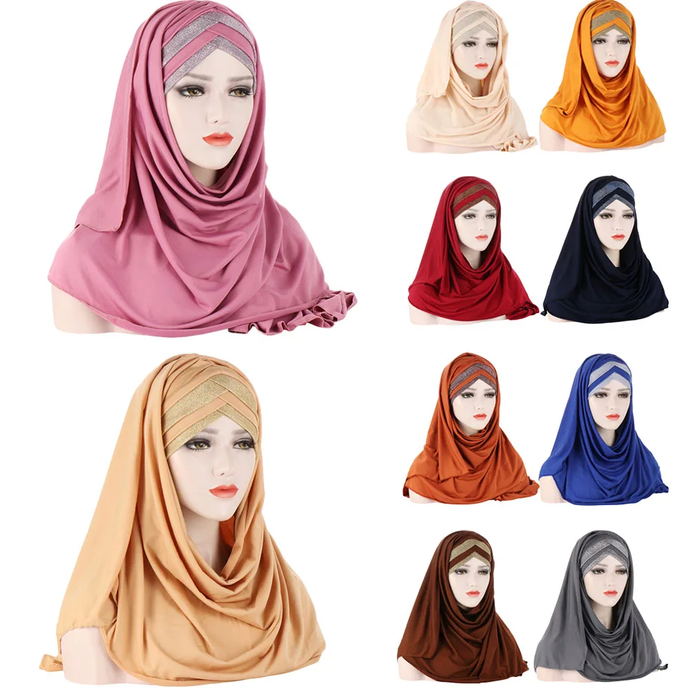 2024 New Women Jersey Scarf Soft Plain Instant Hijab Shawls and Wraps Foulard Femme Muslim Hijabs Ready To Wear Headscarf Turban