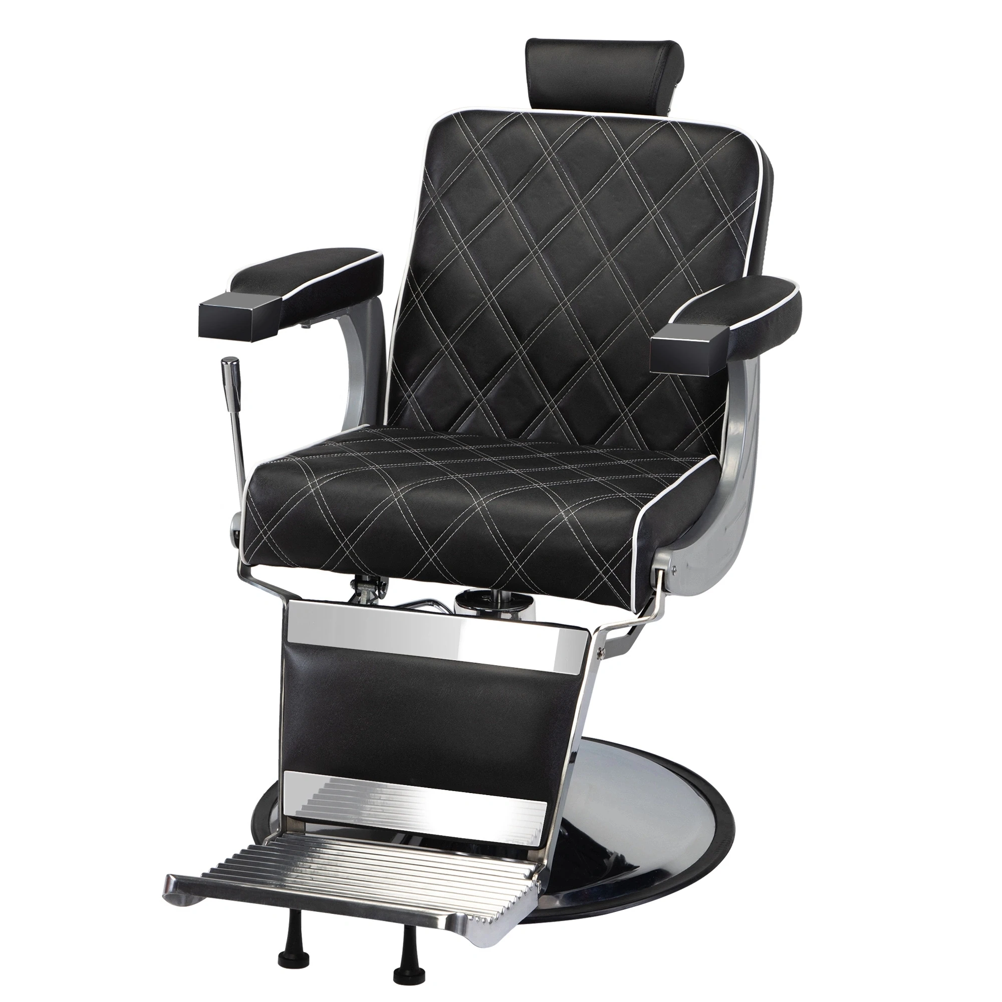 

Reclining Barber Chair Hydraulic Salon Chair with Diamond pattern - black+silver