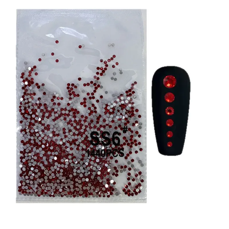 1440PCS SS3-SS16 스파클 빅 레드 플랫 백 라운드 다이아몬드 유리 네일 아트 라인 석 장식 매니큐어 장식품 액세서리