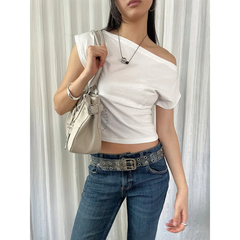 New Fashion Versatile Ins Personalized Backless Solid Color Navel Slimming Short Sleeved T-Shirt for Women