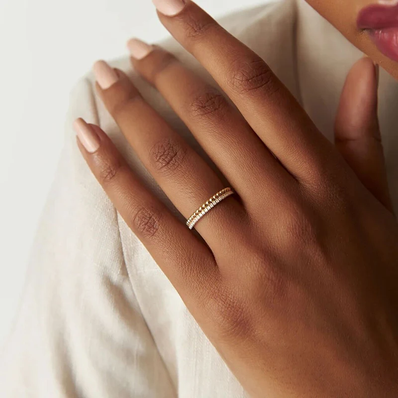 

RAPRGOLD GRA Certified Round Moissanite Double-ring Half Eternity Ring S925 Sterling Silver Wedding Ring for Women Jewelry Gifts