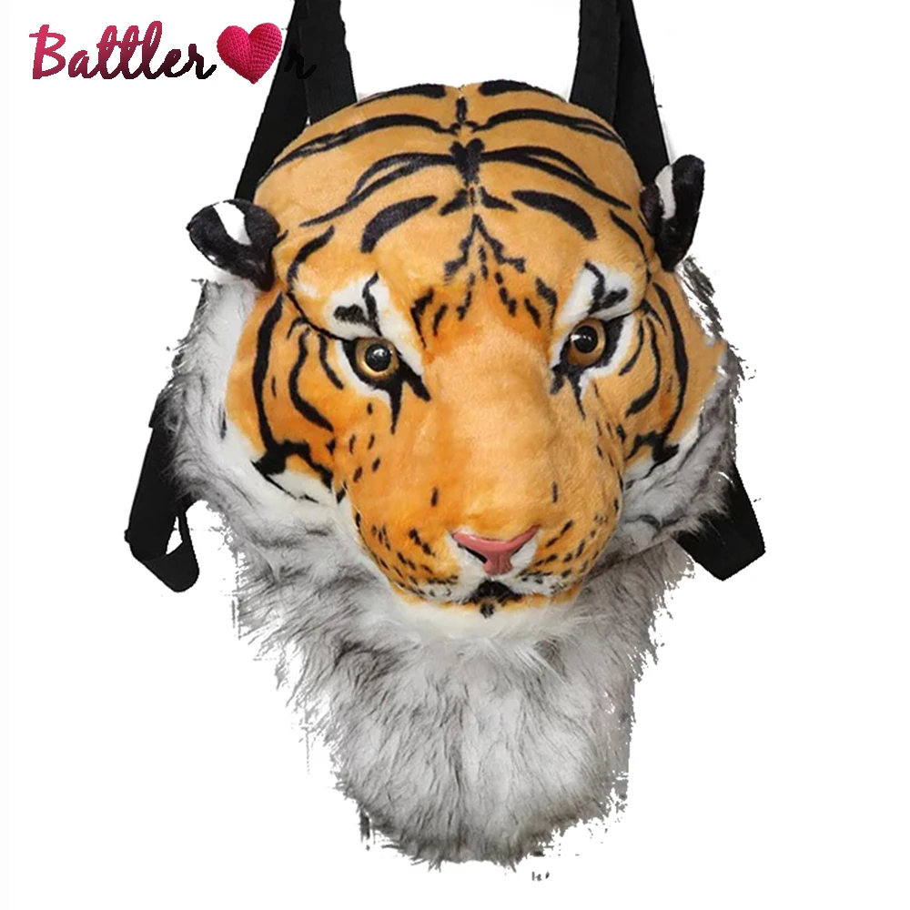 New Plush Backpack Real Life 3D Tiger leopard Panda Head Backpacker School Animal Bags Stuffed Bag Toys Christmas Birthday Gifts