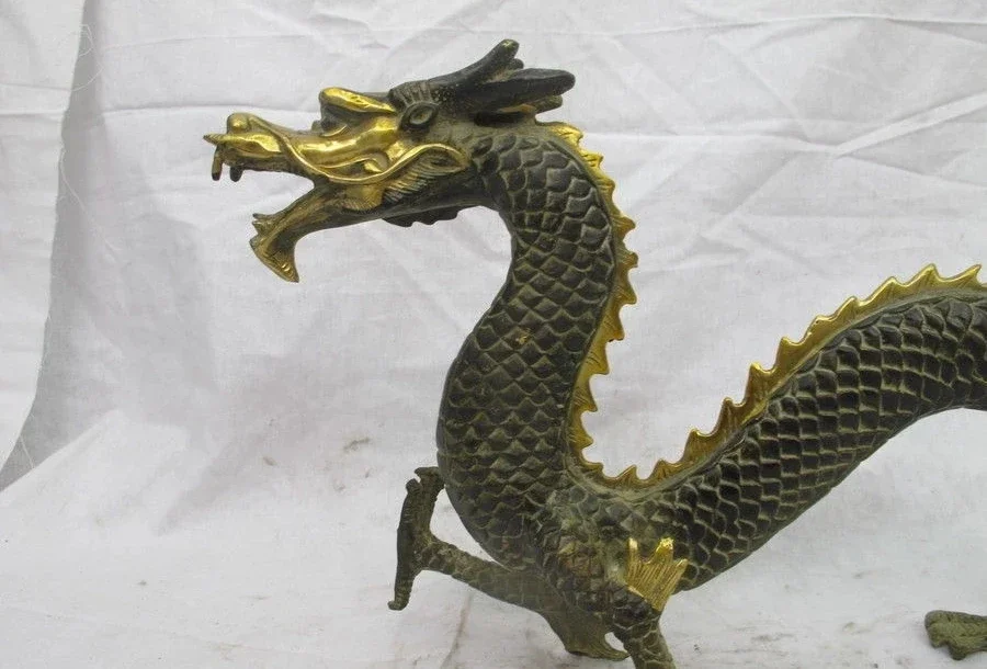 China Bronze Gilded Carved Twelve Zodiac Dragon Royalty Palace DecorStatue 45cm Free Shipping