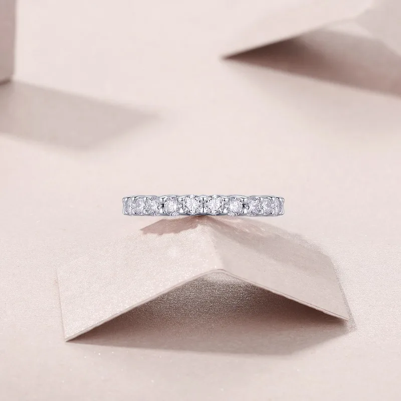 S925 Silver 2.5mm Real Moissanite Half Eternity Ring Wedding Band for Women Fine Jewelry White Gold Plated Pass Diamond Tester