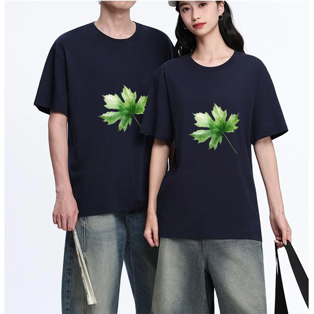 Green Maple Leaf Printed T Shirt Breathable Fabric S-XXL Personalized Custom Casual Short Sleeve Tee Unisex Fit Aesthetic Graphi